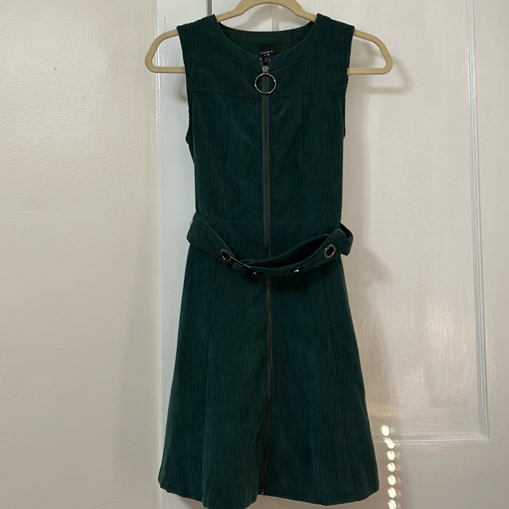 Ethereal Dark Green Corduroy Dress